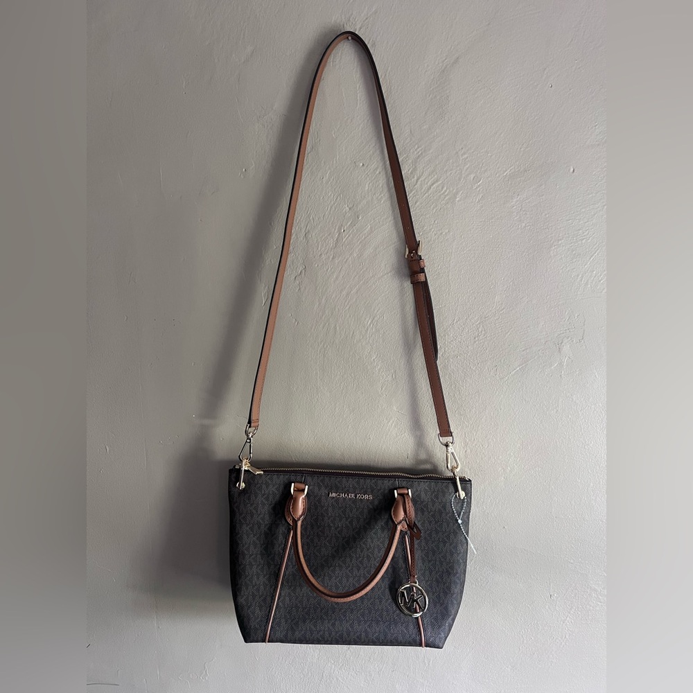 Michael Kors Brown and Tan Logo Crossbody Bag
